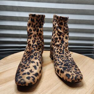 Soda Adena Leopard Print Heeled Ankle Booties Women’s 7.5 Side‑Zip